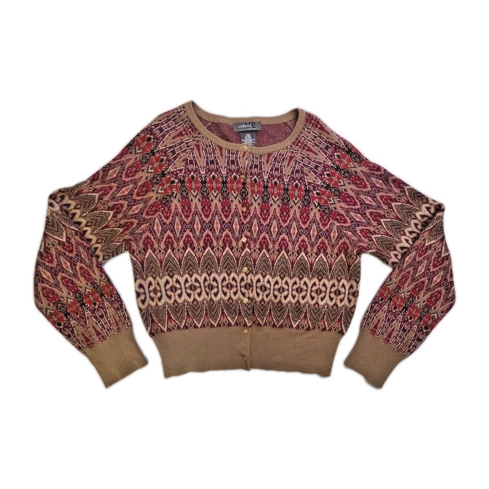 Vtg 90s Fair Isle Angora Blend Cardigan Sweater XL George ME Mark Eisen Metallic